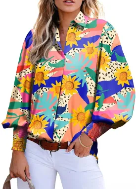 Astylish Women 2025 Loose V-Neck Shirts Paisley Print Lantern Sleeve Blouse Boho Tops