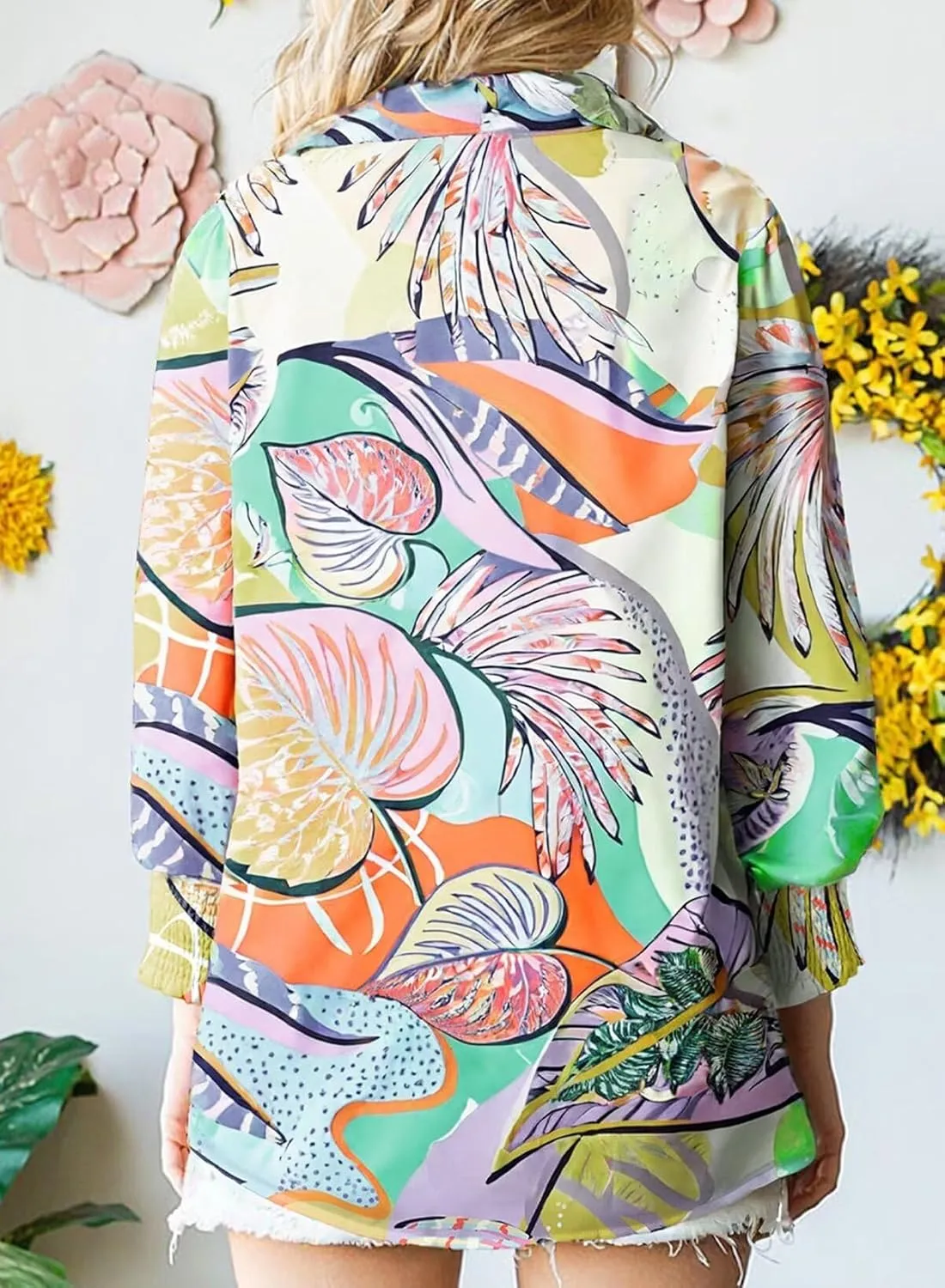 Astylish Women 2025 Loose V-Neck Shirts Paisley Print Lantern Sleeve Blouse Boho Tops