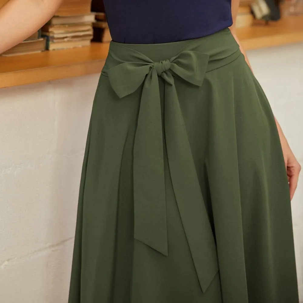 Belle Poque Women's High Waist A-Line Pockets Skirt Skater Flared Midi Skirt Vinage Skirt