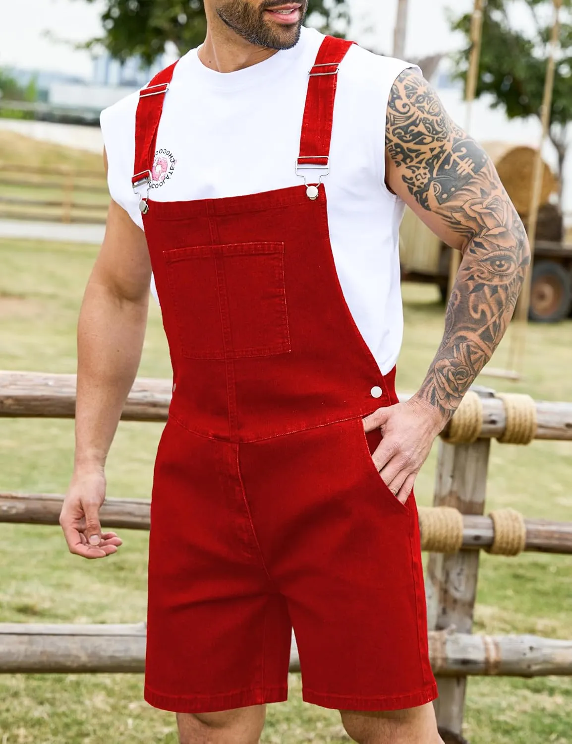 Bindefon Denim Overalls for Men Jean Shorts Jumpsuit Work Bibs Coveralls with Zipper