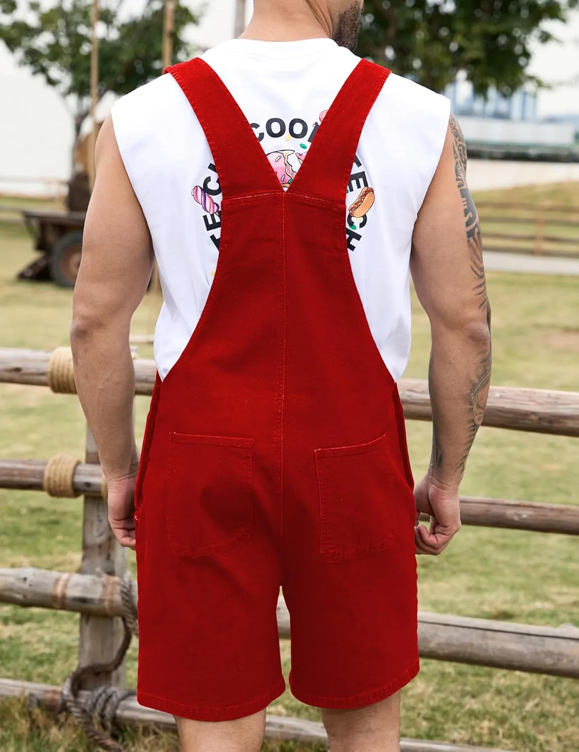 Bindefon Denim Overalls for Men Jean Shorts Jumpsuit Work Bibs Coveralls with Zipper