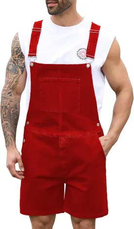 Bindefon Denim Overalls for Men Jean Shorts Jumpsuit Work Bibs Coveralls with Zipper