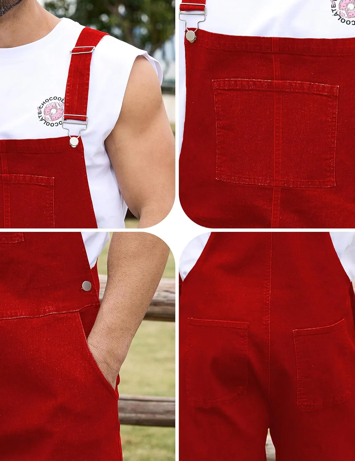 Bindefon Denim Overalls for Men Jean Shorts Jumpsuit Work Bibs Coveralls with Zipper