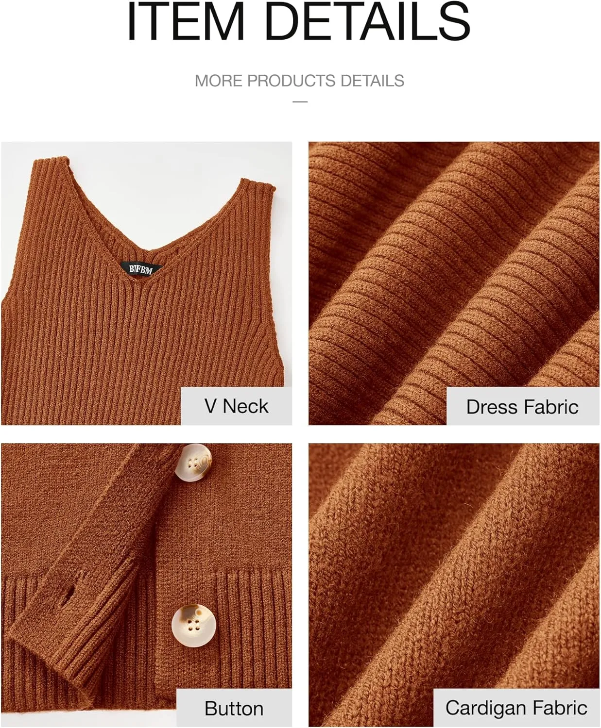 BTFBM Women Fall Knit Sweater Dress Set Bodycon Slit Midi Dresses Button Down Long Sleeve Cropped Cardigan 2 Piece Sets