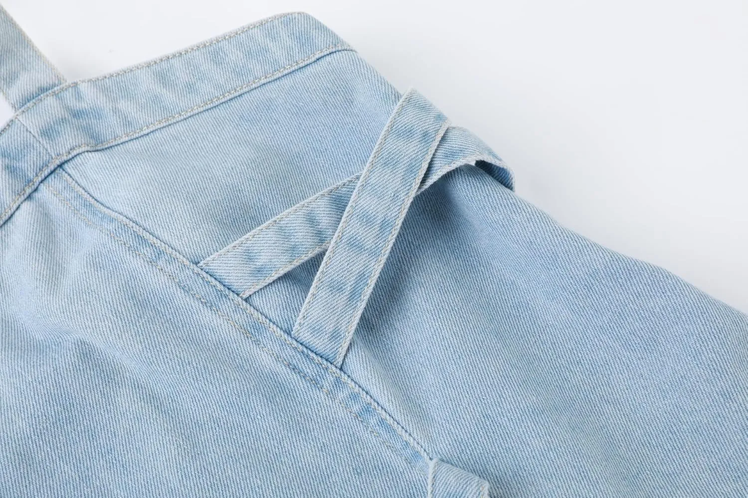 CHARTOU Women's Elegant Straps Back Smocked A-Line Long Skirt Denim Overall Pinafore Dress