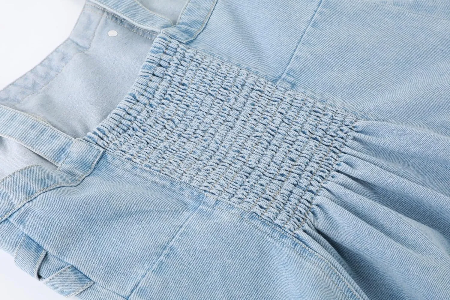 CHARTOU Women's Elegant Straps Back Smocked A-Line Long Skirt Denim Overall Pinafore Dress