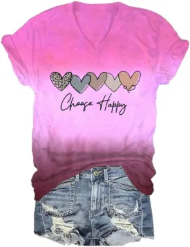 Choose Happy Shirt Mental Health Matters Tshirt Positive Message T Shirts for Women V Neck Gifts Tee