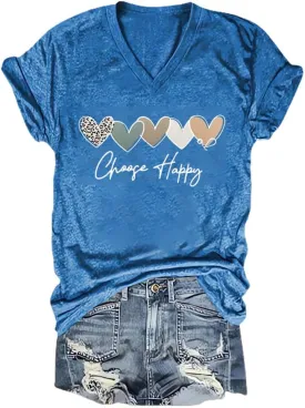 Choose Happy Shirt Mental Health Matters Tshirt Positive Message T Shirts for Women V Neck Gifts Tee