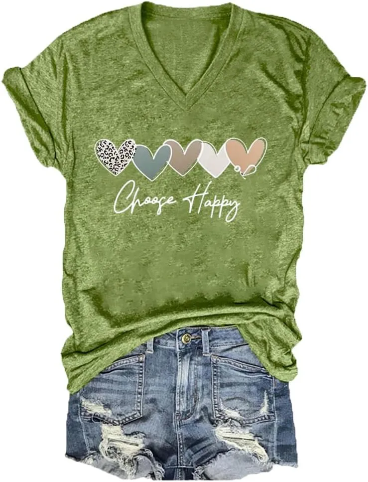 Choose Happy Shirt Mental Health Matters Tshirt Positive Message T Shirts for Women V Neck Gifts Tee