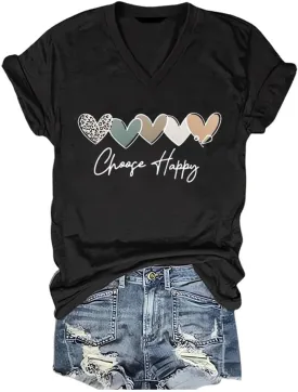 Choose Happy Shirt Mental Health Matters Tshirt Positive Message T Shirts for Women V Neck Gifts Tee