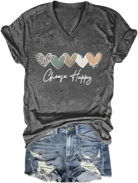 Choose Happy Shirt Mental Health Matters Tshirt Positive Message T Shirts for Women V Neck Gifts Tee