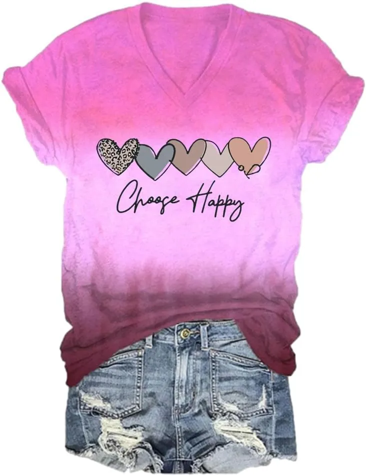 Choose Happy Shirt Mental Health Matters Tshirt Positive Message T Shirts for Women V Neck Gifts Tee