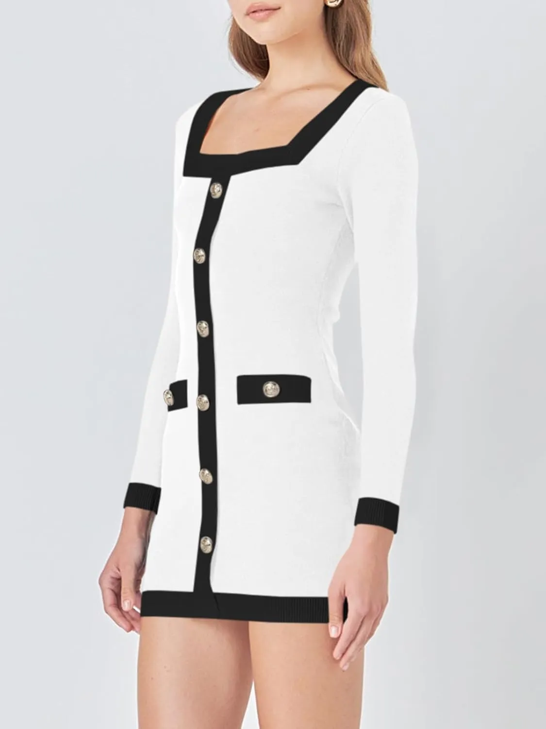 Cicy Bell Womens Sweater Mini Dress Long Sleeve Knitted Bodycon Elegant Business Formal Dresses