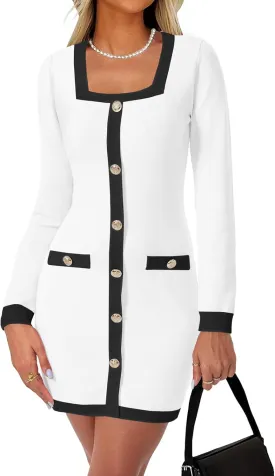 Cicy Bell Womens Sweater Mini Dress Long Sleeve Knitted Bodycon Elegant Business Formal Dresses