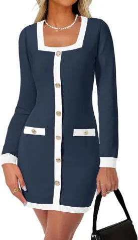 Cicy Bell Womens Sweater Mini Dress Long Sleeve Knitted Bodycon Elegant Business Formal Dresses