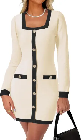 Cicy Bell Womens Sweater Mini Dress Long Sleeve Knitted Bodycon Elegant Business Formal Dresses