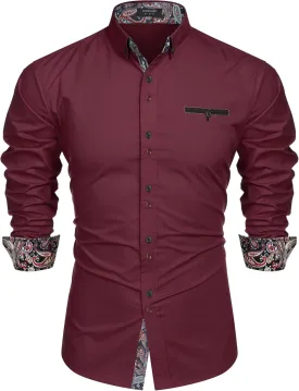 COOFANDY Mens Dress Shirt Long Sleeve Casual Button Down Paisley Shirts Party Wedding Dress Shirt