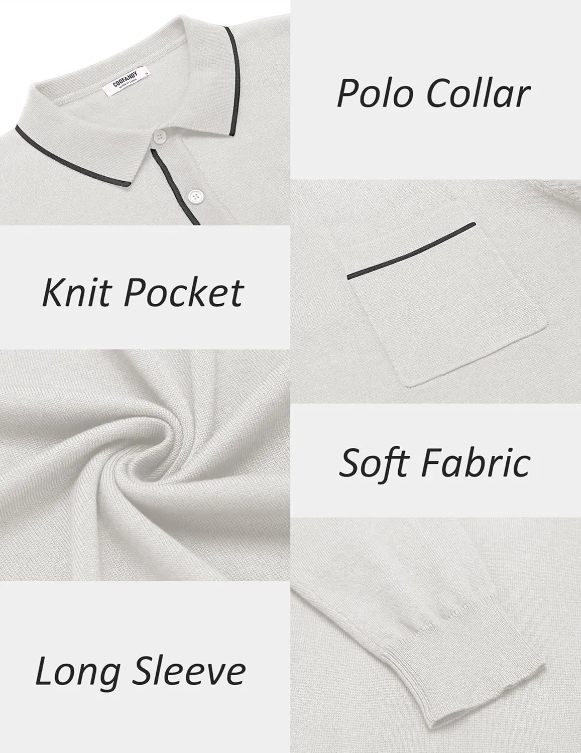 COOFANDY Mens Knit Polo Long Sleeve Collared Sweater Polo Business Casual Polos with Pocket