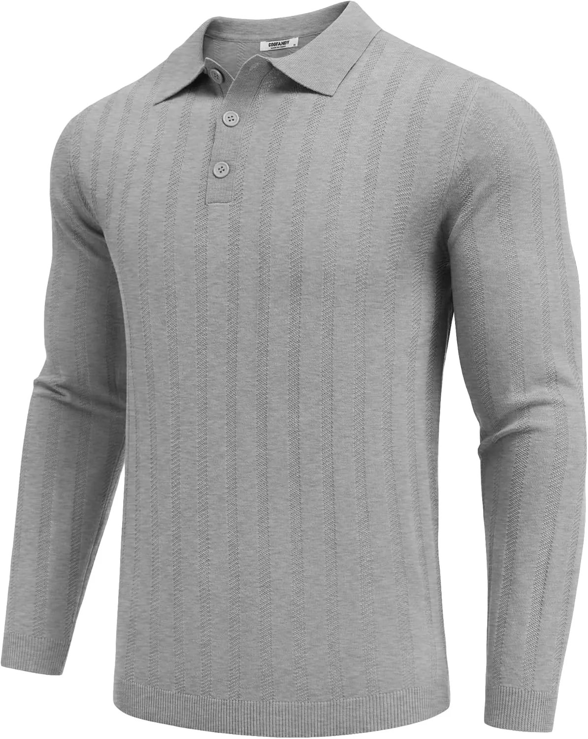 COOFANDY Men's Knit Polo Shirt Casual Long Sleeve Polo Sweater Dress Collar Polo Classic Golf Shirts