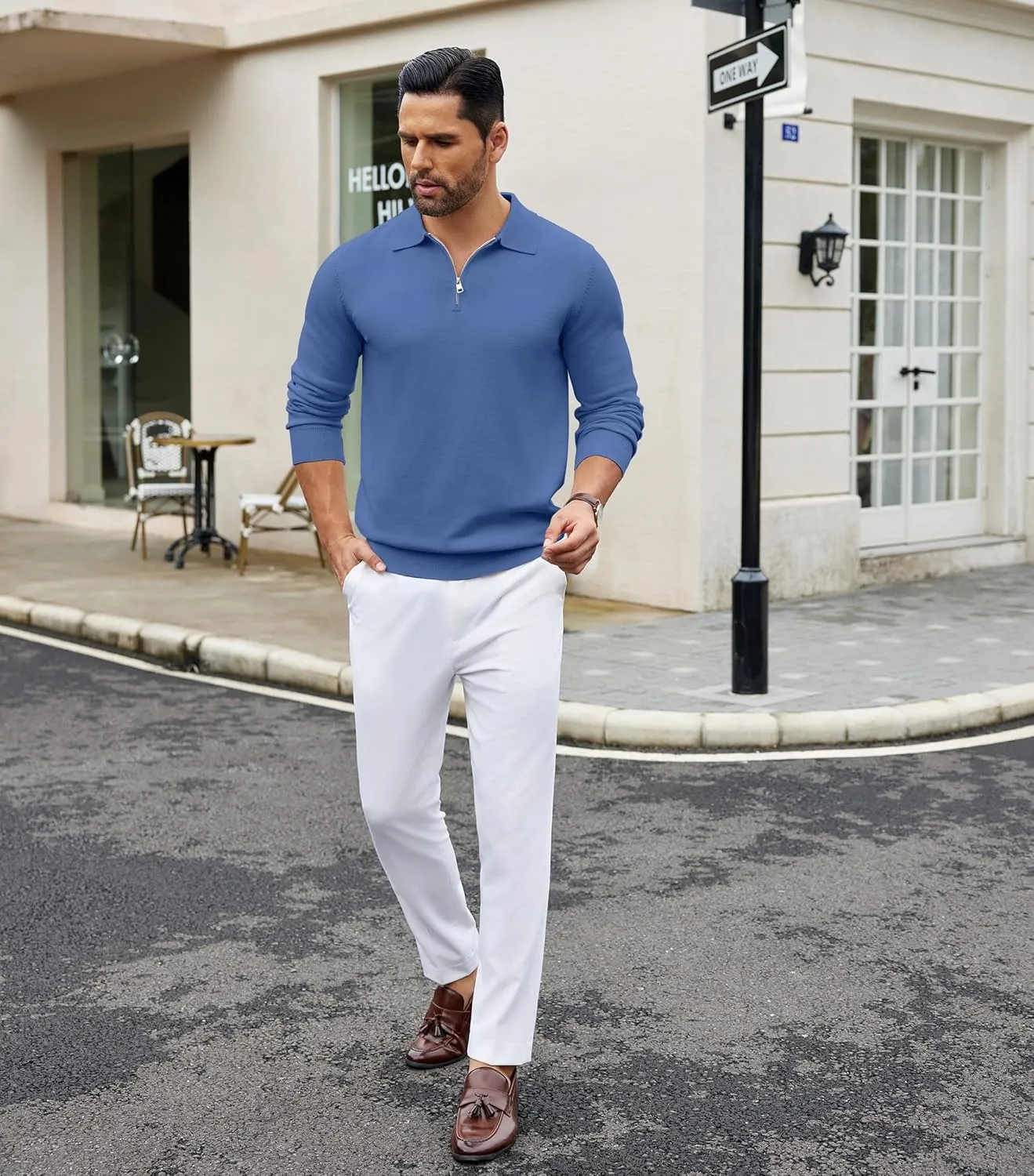 COOFANDY Mens Knit Polo Shirts Casual Long Sleeve Quarter Zip Polo Sweater Classic Golf Shirts