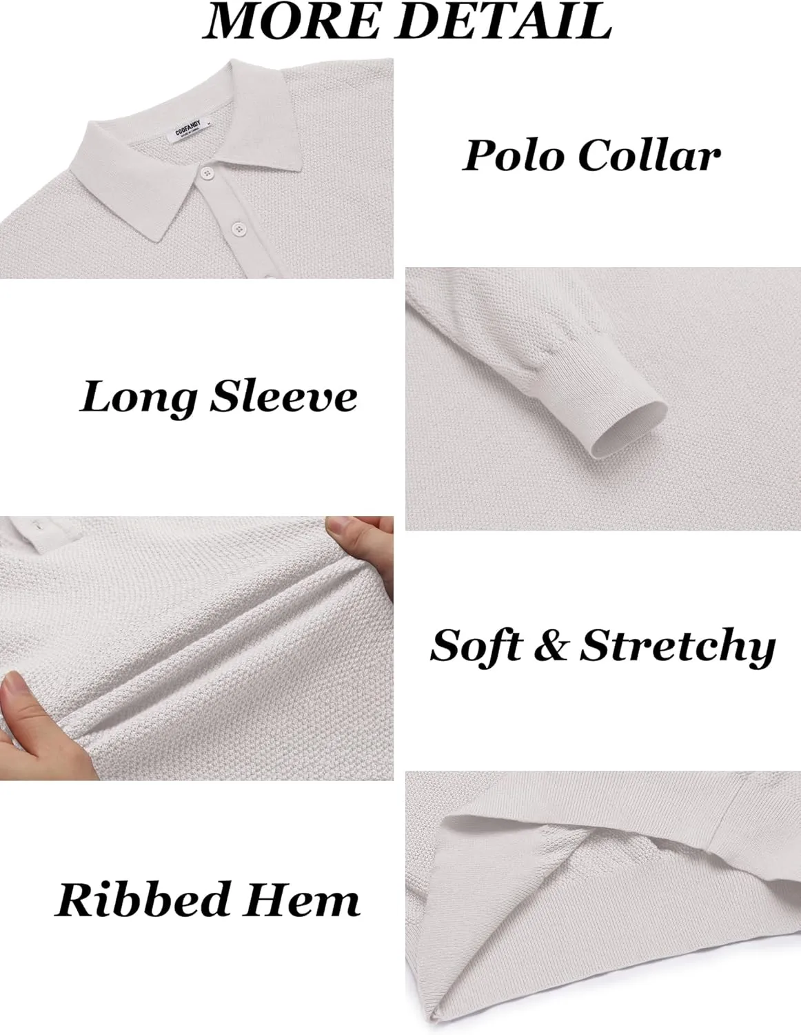 COOFANDY Mens Knit Polo Shirts Long Sleeve Casual Polo Sweaters Shirt Waffle Textured Collared Sweater