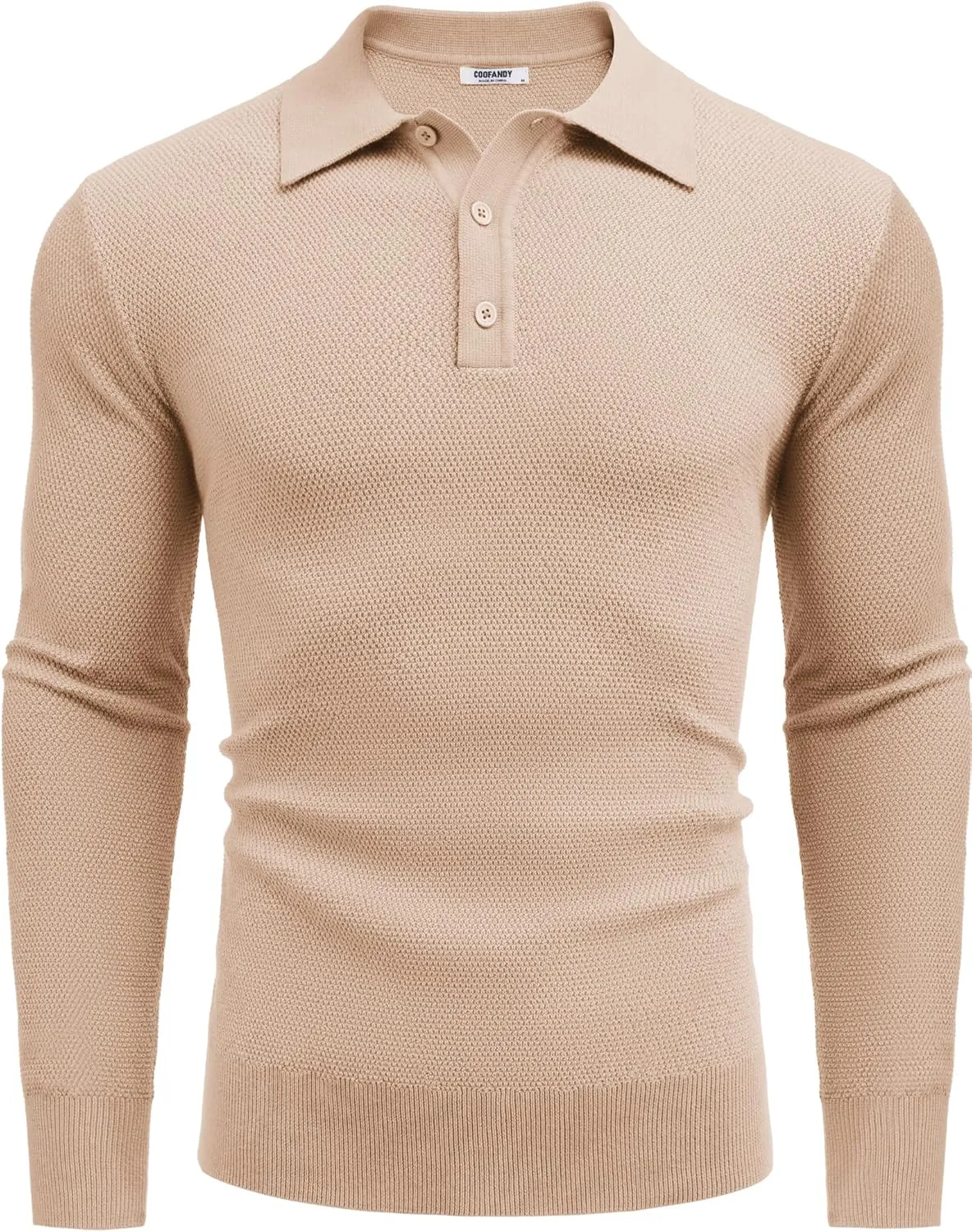 COOFANDY Mens Knit Polo Shirts Long Sleeve Casual Polo Sweaters Shirt Waffle Textured Collared Sweater