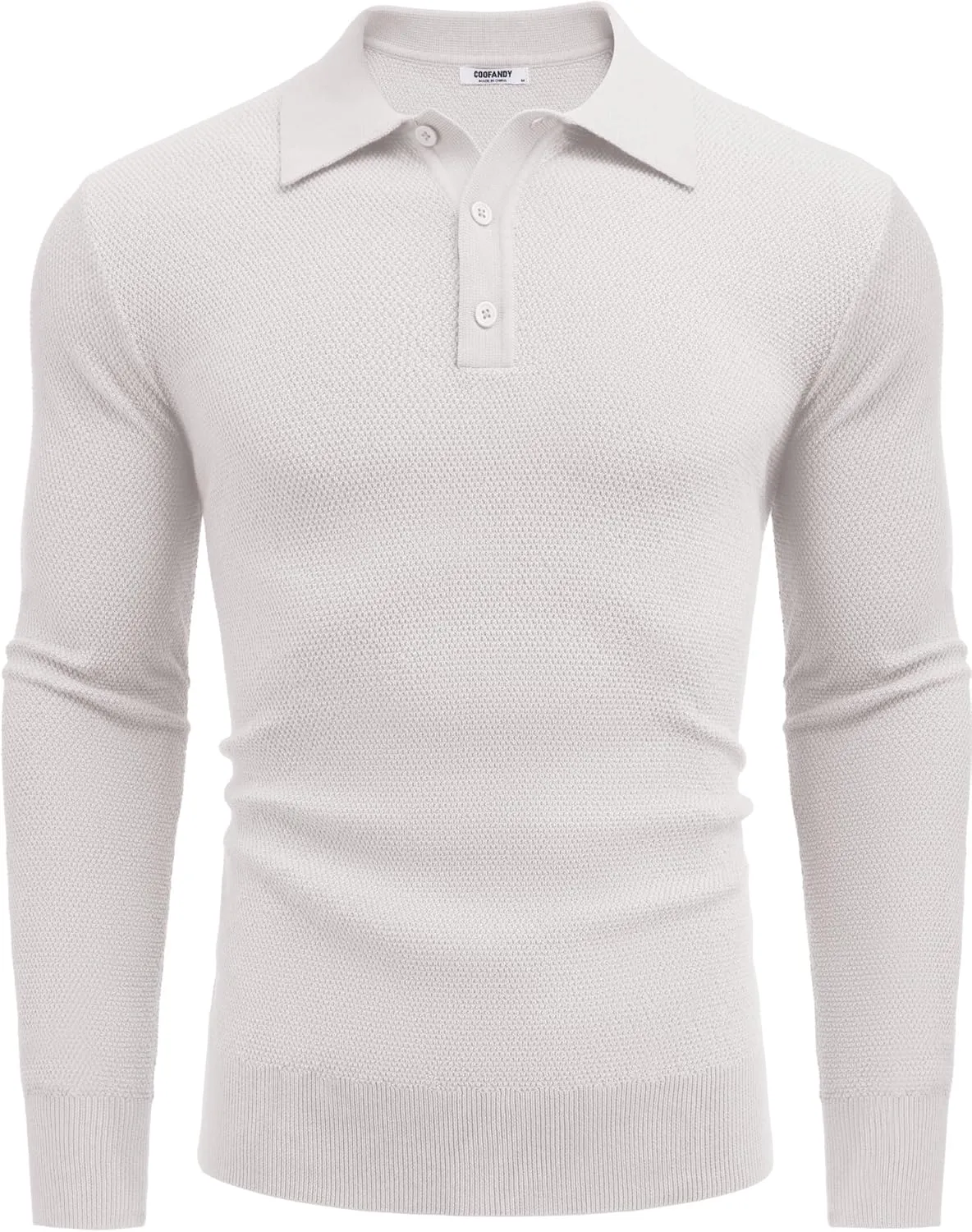 COOFANDY Mens Knit Polo Shirts Long Sleeve Casual Polo Sweaters Shirt Waffle Textured Collared Sweater