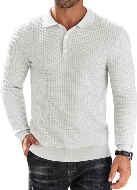 COOFANDY Men's Knit Polo Shirts Long Sleeve Sweater Polo Lightweight Fashion Casual Collared T Shirts