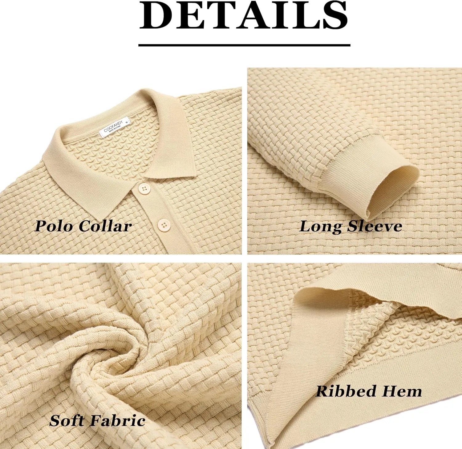 COOFANDY Men's Knit Polo Shirts Long Sleeve Sweater Polo Lightweight Fashion Casual Collared T Shirts