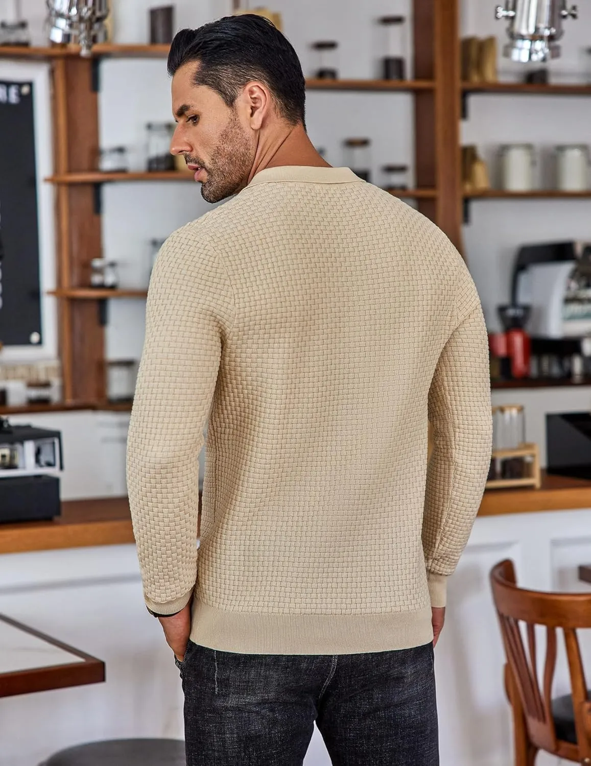 COOFANDY Men's Knit Polo Shirts Long Sleeve Sweater Polo Lightweight Fashion Casual Collared T Shirts