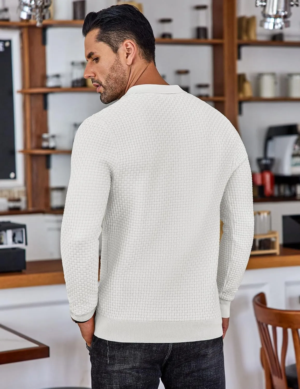 COOFANDY Men's Knit Polo Shirts Long Sleeve Sweater Polo Lightweight Fashion Casual Collared T Shirts