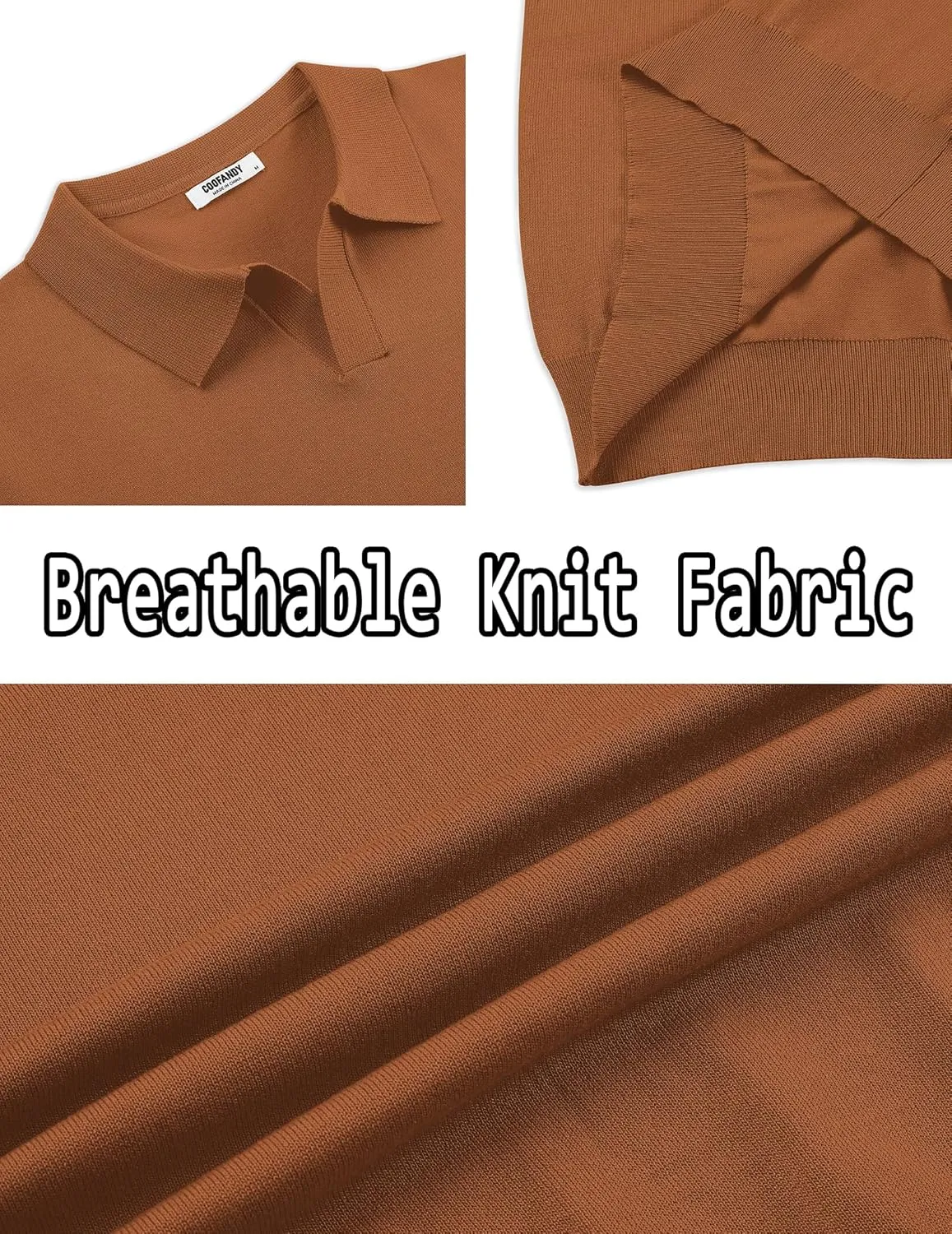 COOFANDY Mens Knit Polo Shirts V Neck Short Sleeve Stretch Polo T Shirt Casual Golf Shirts