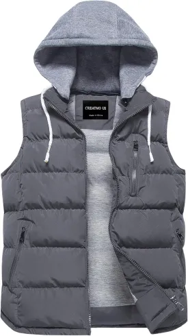 CREATMO US Women's Warm Vest Outerwear Thick Padded Puffer Sleeveless Vest With Detachable Hood