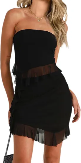 CSDAJIO Women's Asymmetrical Ruffle Hem Strapless Tube Top and Skirt Matching Set Summer 2 Pieces Outfits