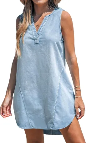 CUPSHE Women's Denim Mini Dress Jean Dresses V Neck Sleeveless Casual Summer Outfits 2025 Trendy