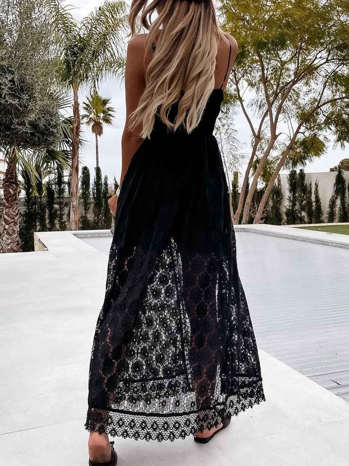 CUPSHE Women's Ruching Smocking Jumpsuit Summer Slip V Neck Backless Maxi High Low