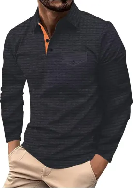 DEEX Men's Polo Shirts Long Sleeve Casual Fashion Polo Tee Shirts Color Block Slim Fit Golf Polo Shirt with Pocket