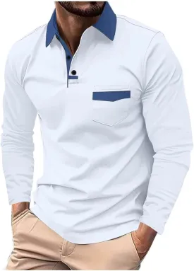 DEEX Men's Polo Shirts Long Sleeve Casual Fashion Polo Tee Shirts Color Block Slim Fit Golf Polo Shirt with Pocket