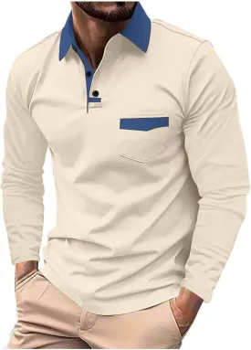 DEEX Men's Polo Shirts Long Sleeve Casual Fashion Polo Tee Shirts Color Block Slim Fit Golf Polo Shirt with Pocket