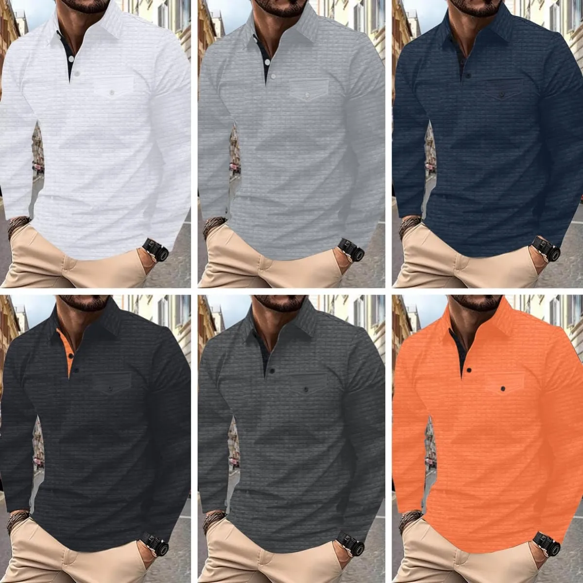 DEEX Men's Polo Shirts Long Sleeve Casual Fashion Polo Tee Shirts Color Block Slim Fit Golf Polo Shirt with Pocket