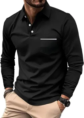 DEEX Men's Polo Shirts Long Sleeve Casual Fashion Polo Tee Shirts Color Block Slim Fit Golf Polo Shirt with Pocket