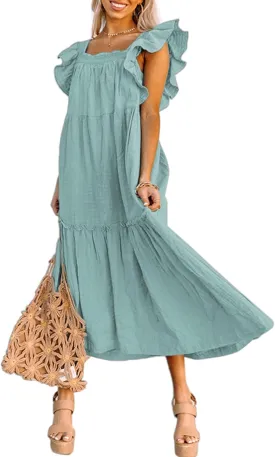 Dokotoo Women's 2025 Spring Summer Square Collar Dress Off Shoulder Style Elegant Ruffle Hemline Skirt Mini Dresses S-XL