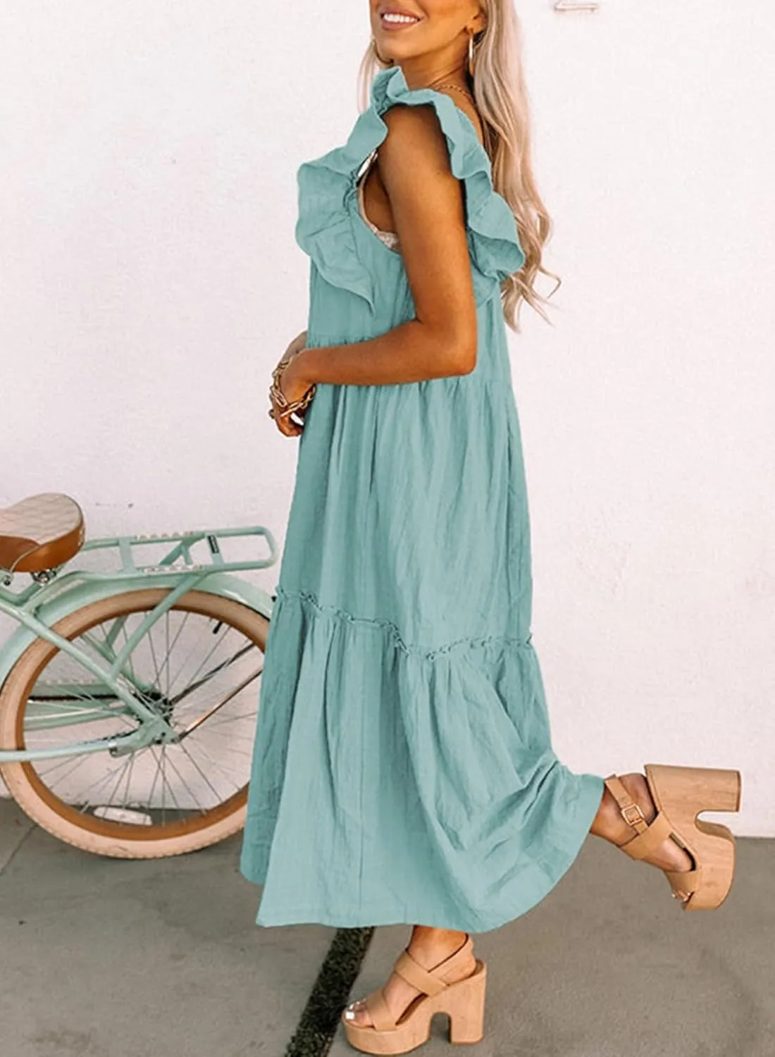 Dokotoo Women's 2025 Spring Summer Square Collar Dress Off Shoulder Style Elegant Ruffle Hemline Skirt Mini Dresses S-XL