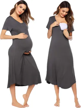 Ekouaer Womens Maternity Nightgown for Hospital Pregnancy Long Nightgowns Nursing Night Gown for Breastfeeding