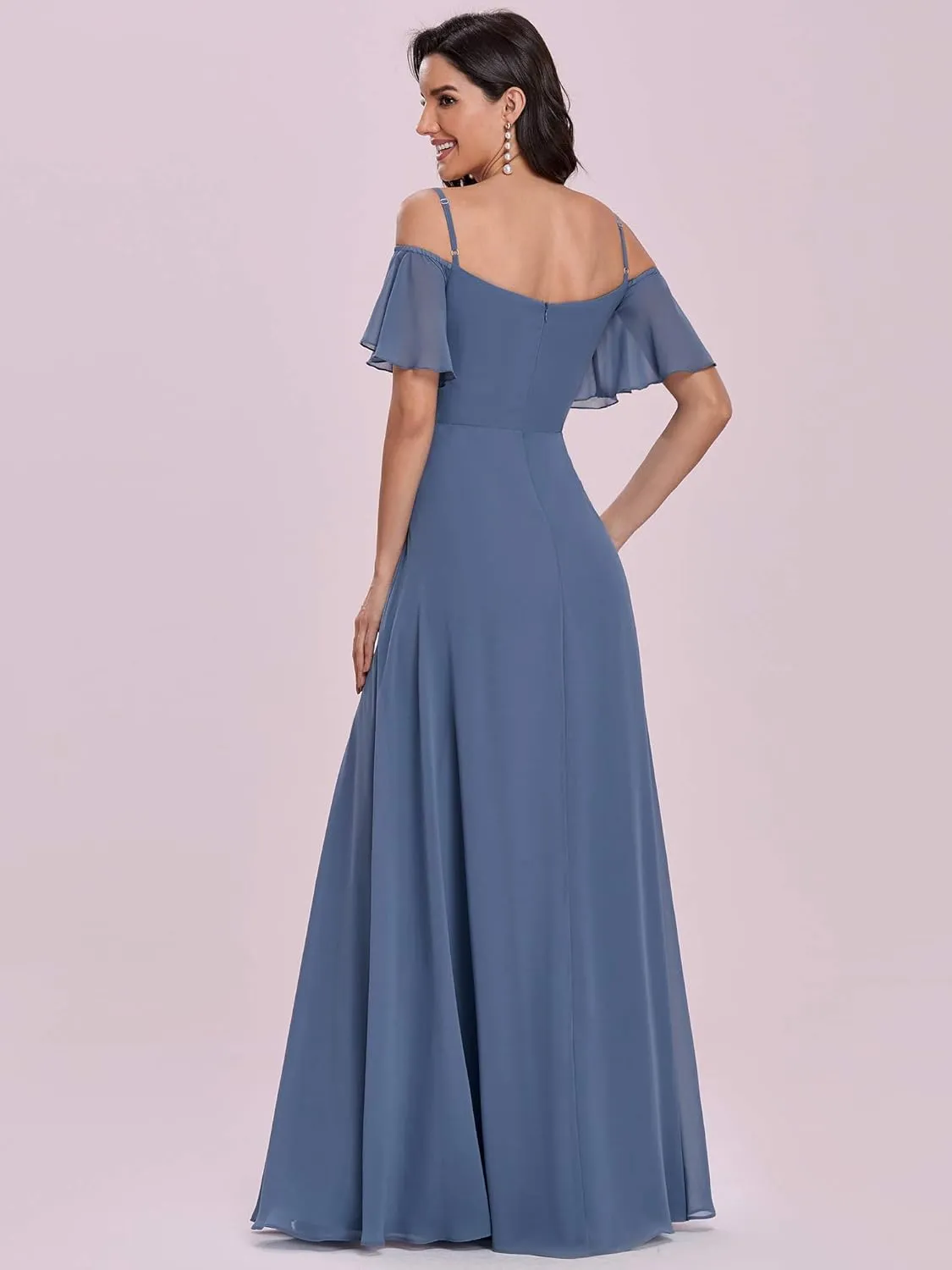 Ever-Pretty Women's Formal Dresses Off Shoulder Short Sleeve Split A-Line Floor Length Bridesmaid Dresses 0237