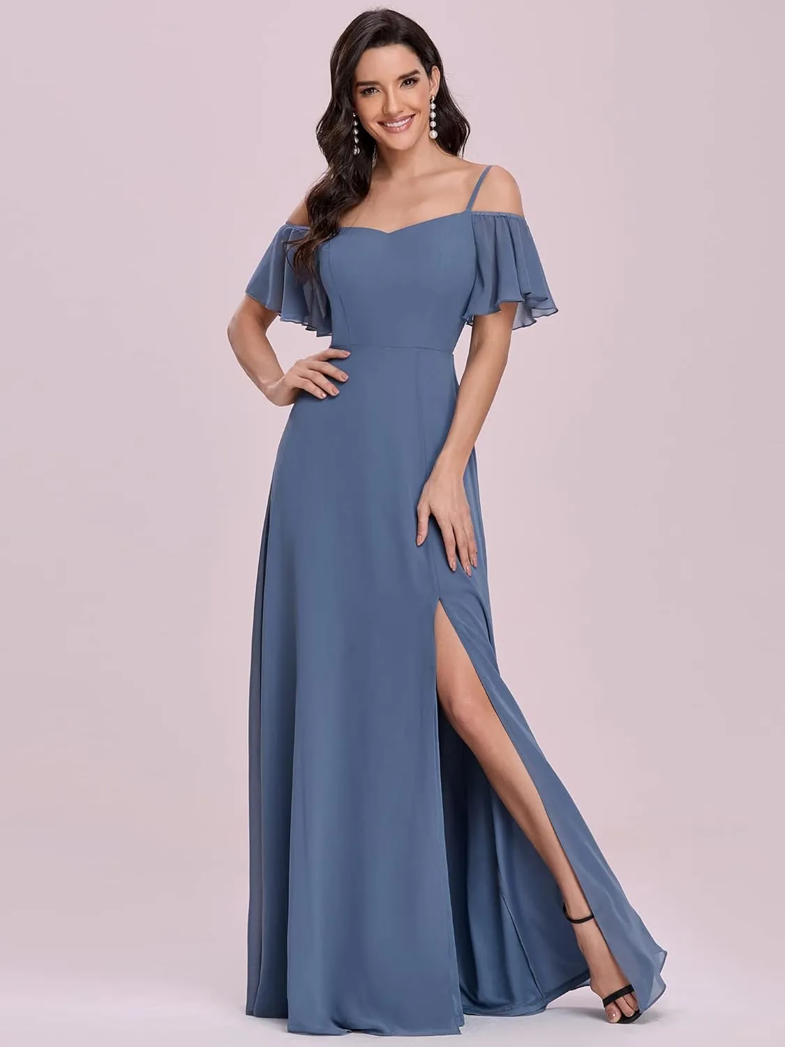 Ever-Pretty Women's Formal Dresses Off Shoulder Short Sleeve Split A-Line Floor Length Bridesmaid Dresses 0237