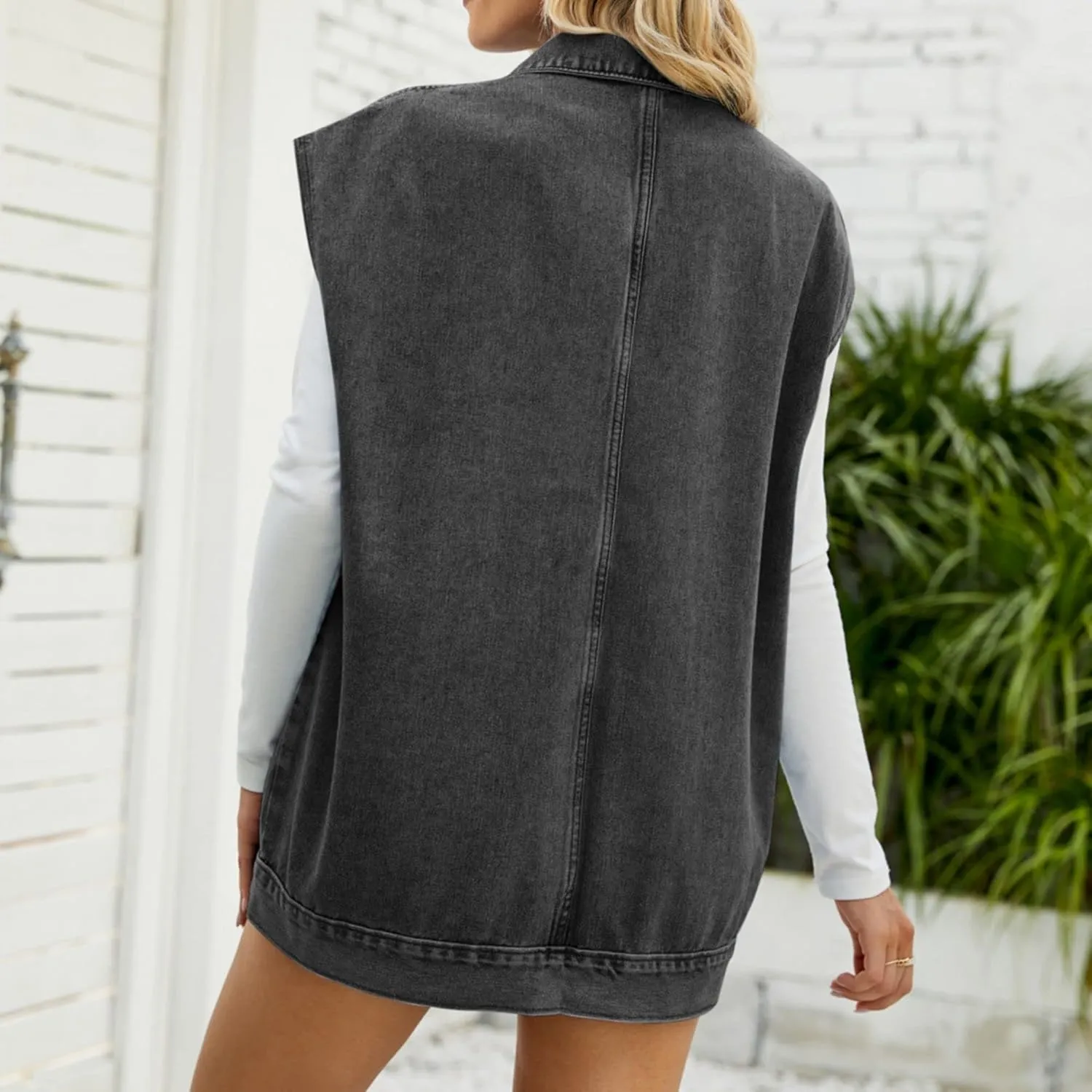 FindThy Womens Vintage Denim Jean Vest Oversized Button Down Jean Waistcoat Gilet
