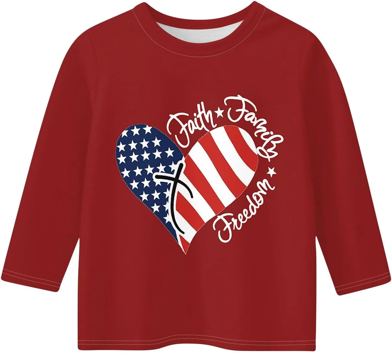Fourth of July 3/4 Sleeve Shirts for Teens Girls USA Flag Crew Neck Cute Summer Tops Blouses Cute Clothes 5-16 Years