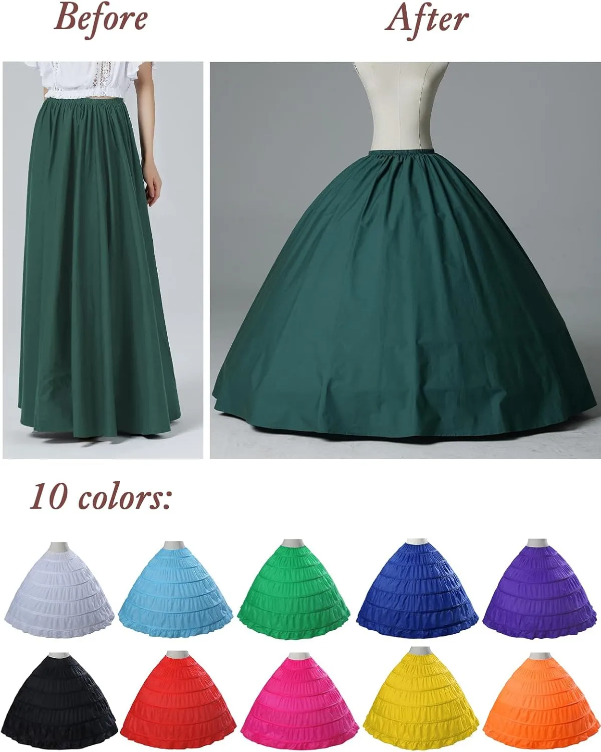 Full A-line 6 Hoop Floor-Length Bridal Dress Gown Slip Petticoat