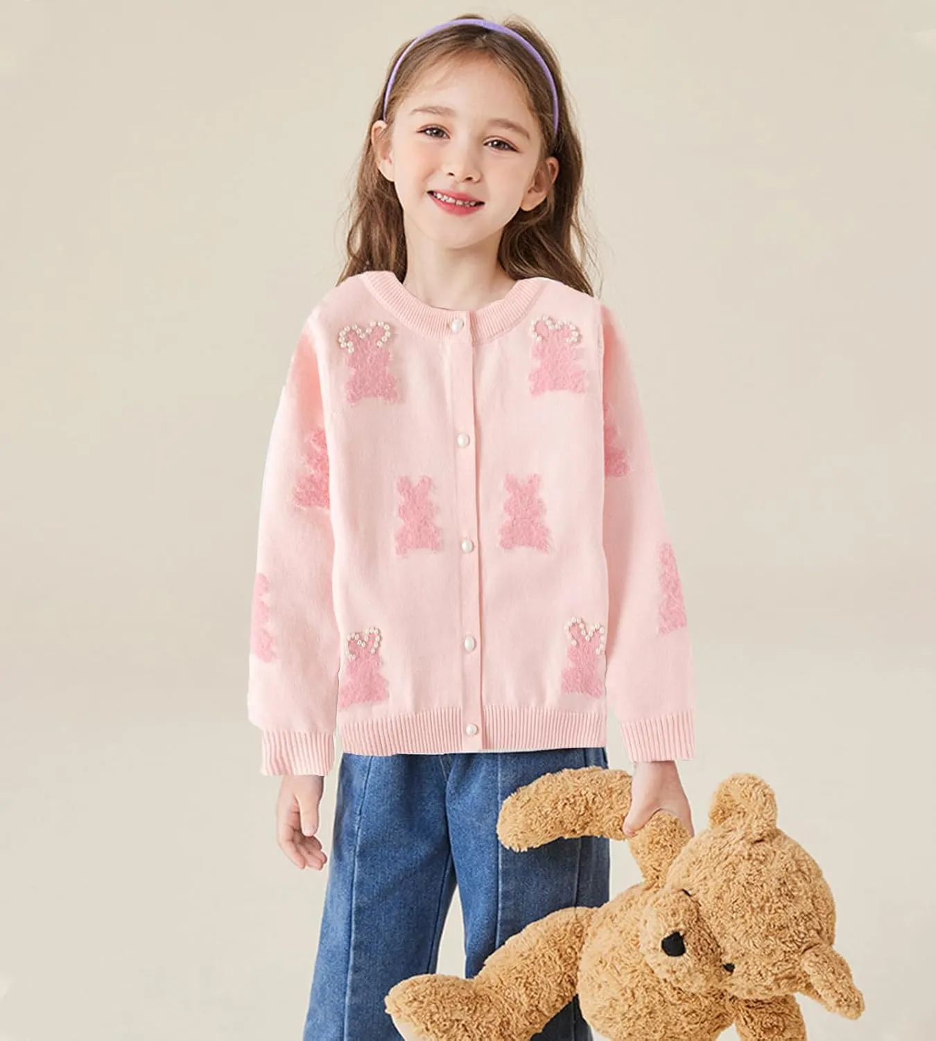 Girl's Knit Cardigan Long Sleeve Winter Heart Colorful Rainbow Button Up Sweater Coat for Kids Girl 2-7 Years